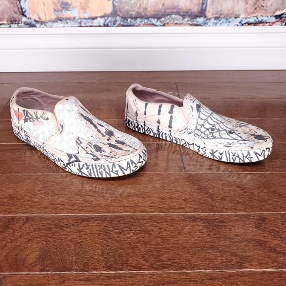 Vans Shoes - Vans Slip On Sneakers Women's 7 Pink Checkered Custom DIY Graffiti Grunge Skater